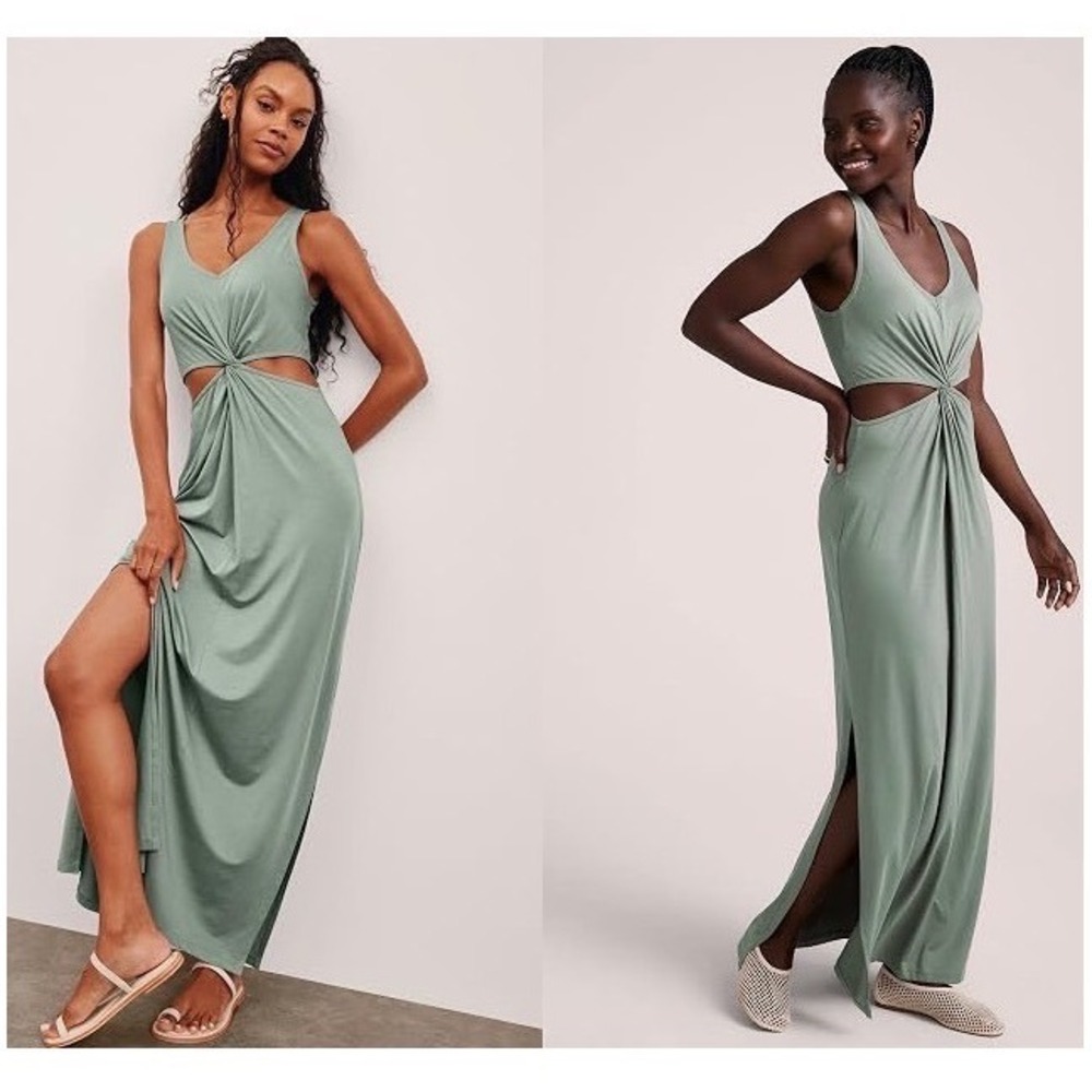 Beyond Yoga Cut Out Maxi Dress S Sage Green Featherweight Twist Front Athleisure